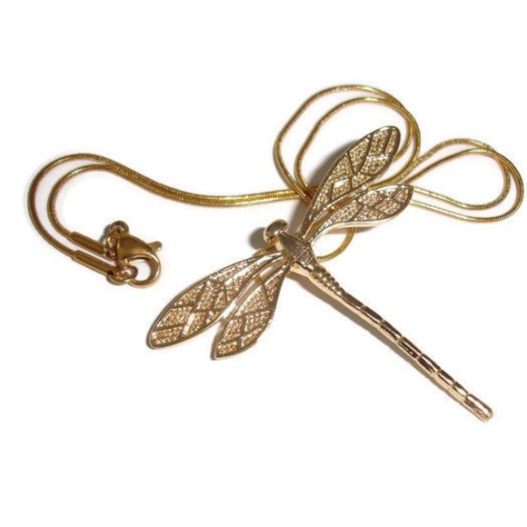 Blessed Moon Artifacts Jewelry - Gold Dragonfly Necklace 18 inch 22K gold plated